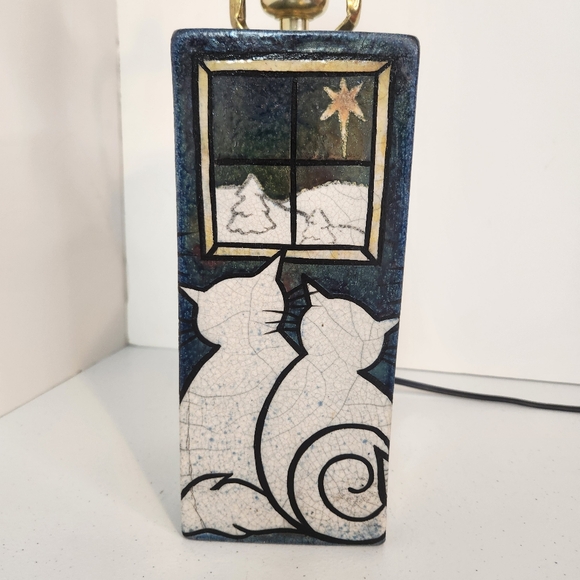 Braemar Pottery Coombs Vancouver Island Irridescent Cat Pottery Lamp Cats 1990s - Picture 3 of 13